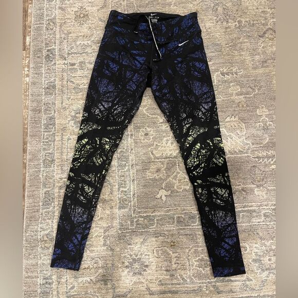 Nike Dri-Fit Epic Lux Printed Engineered Blue Running Tights Size Small - Picture 2 of 4